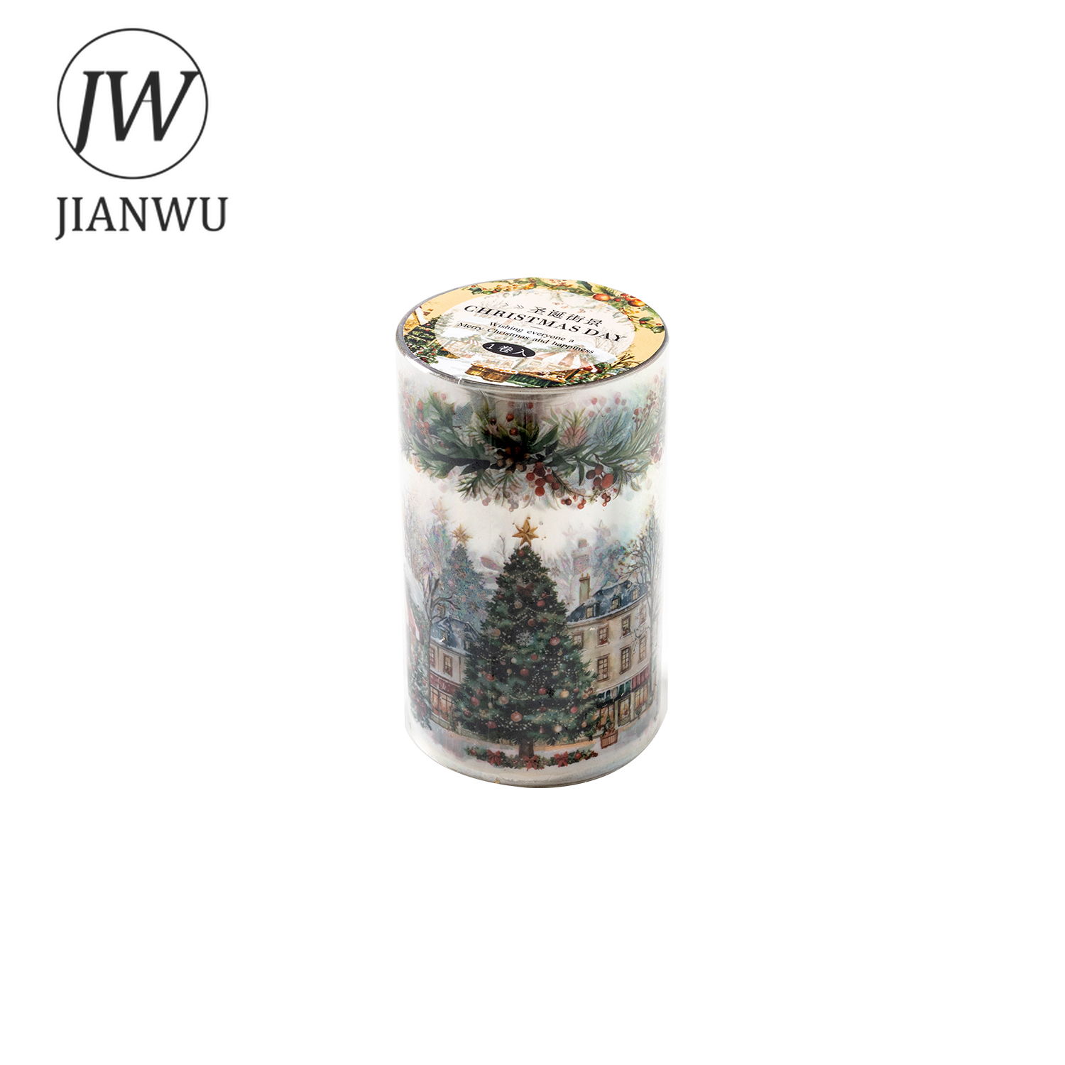 JIANWU 65mm*200cm Christmas Day Series Vintage Tree Light Landscape Material Collage PET Tape Creative DIY Journal Stationery