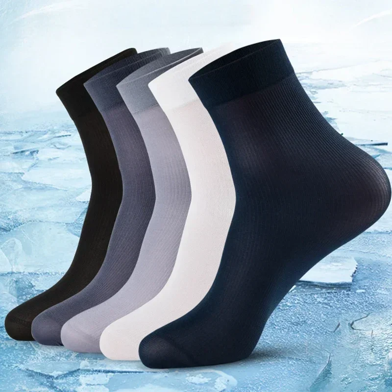 10/20 pares de calcetines de seda de hielo para hombre, calcetines ultrafinos de verano y primavera, calcetines de negocios sólidos, calcetines suaves transpirables, calcetines tobilleros de fibra de bambú