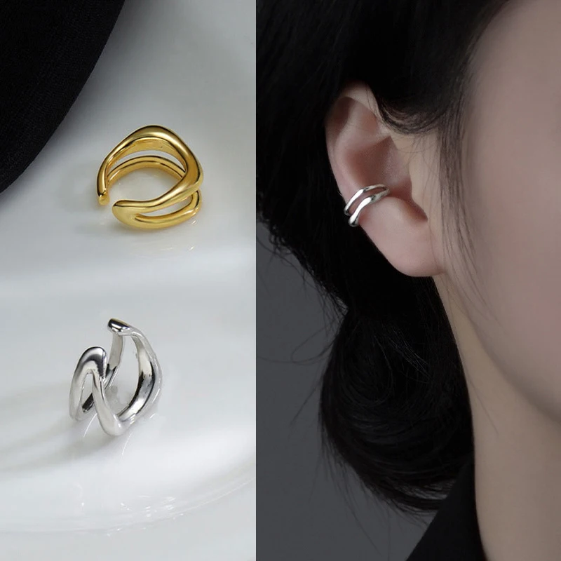 1 Stück Ohrmanschetten-Ohrringe, nicht durchdringend, doppelschichtig, Manschetten-Ohrclip-Ohrring für Frauen, gefälschter Knorpel, einfacher Y2K-Schmuck, 2022 neu