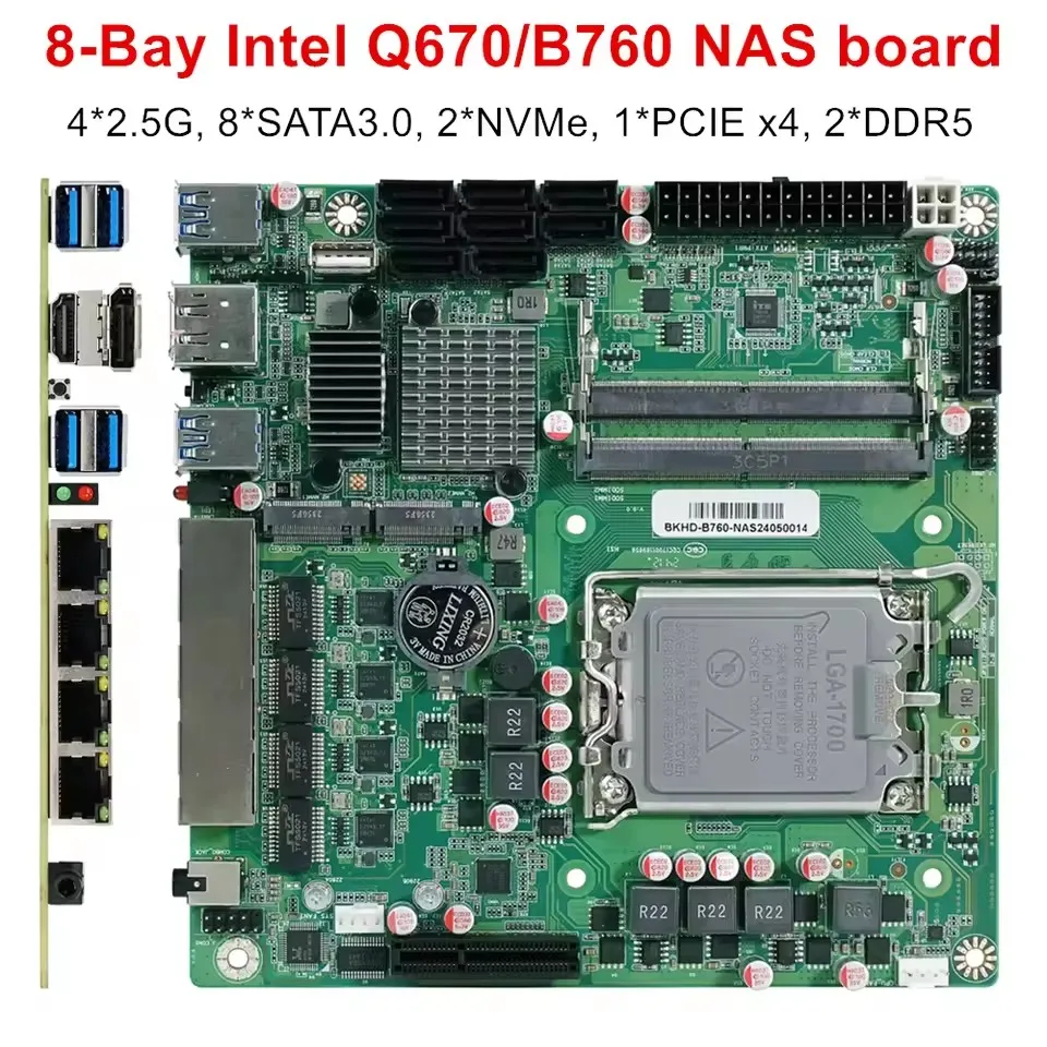 Topton Q670 B760 8-Bay NAS Płyta główna Intel 12-14th LGA1700 8*SATA 2*NVMe 2*DDR5 4*2.5G 1*PCIEX4 Firewall Mini ITX Płyta główna