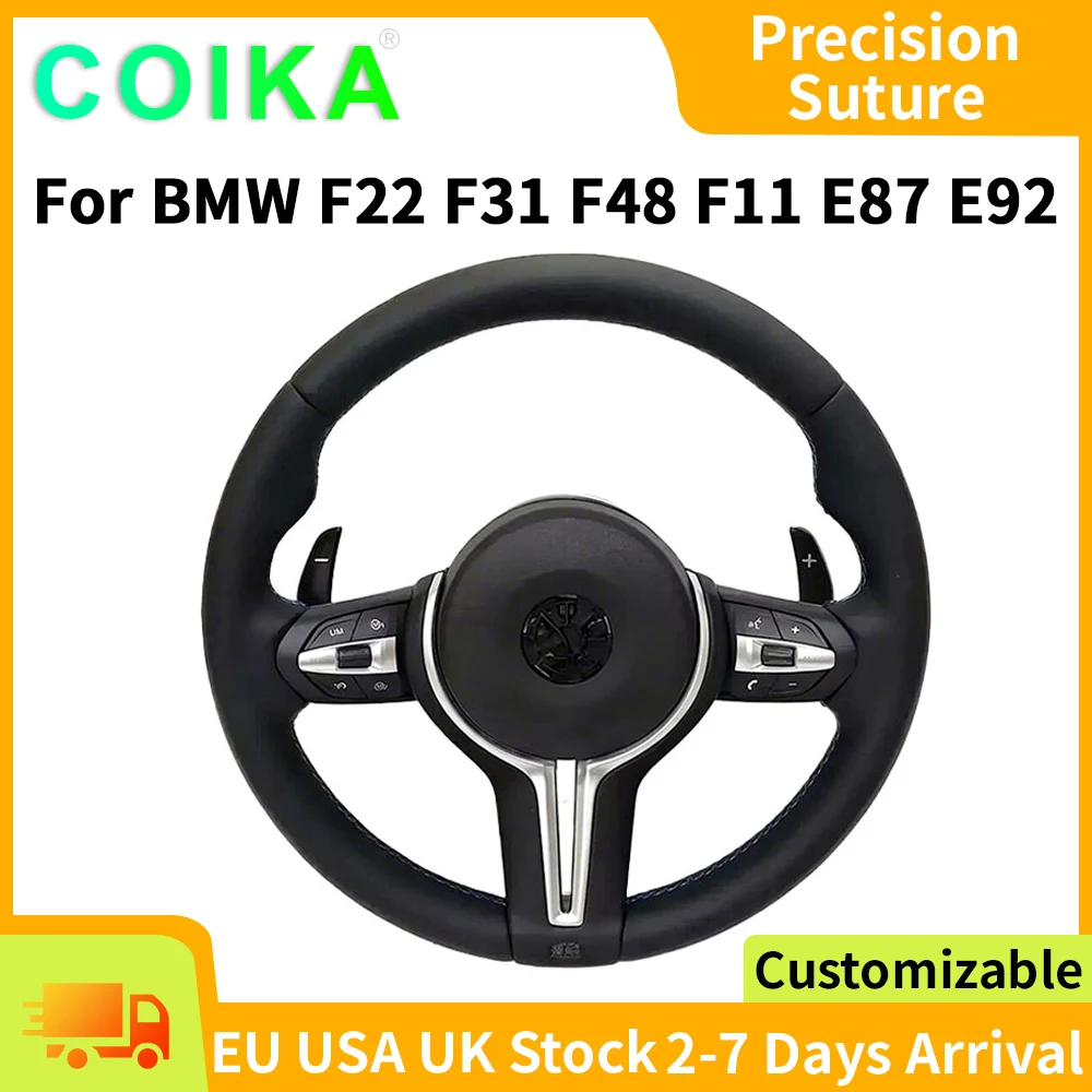 Wewnętrzny skórzany kierownica serii M do BMW M3 M5 F20 F22 F23 F30 F33 F34 X1 F48 X5 F15 X3 F25 F80 E90 E70 E84 z łopatkami