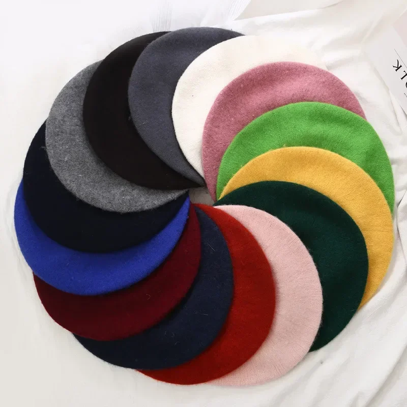 Boinas de lana para mujer, gorro cálido de estilo artista francés para invierno, boina lisa Retro, Color sólido, gorros elegantes para mujer que combinan con todo para otoño