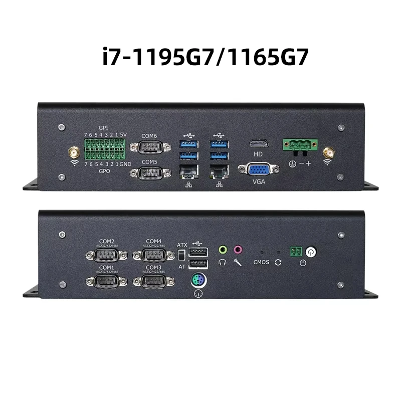 Quạt Không Cánh Công Nghiệp Máy Tính Mini PC I7 1165G7 Kép Ethernet GPIO DB9 RS232/422/485 2x MPCIe Wi-Fi 4G LTE HDMI VGA 6XUSB Windows Linux