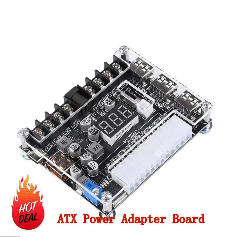 20/24Pin ATX Power Adapter Board Power Module With Adjustable Voltage and Red Digital Display