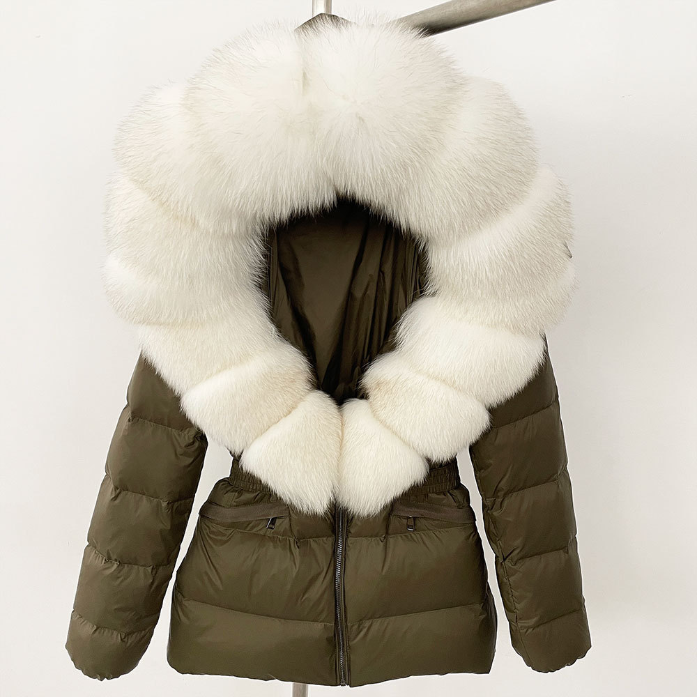 Winter Women Real Fox Fur Collar Down Jacket Ladies Short Warm Puffer Coat Female Loose Parka