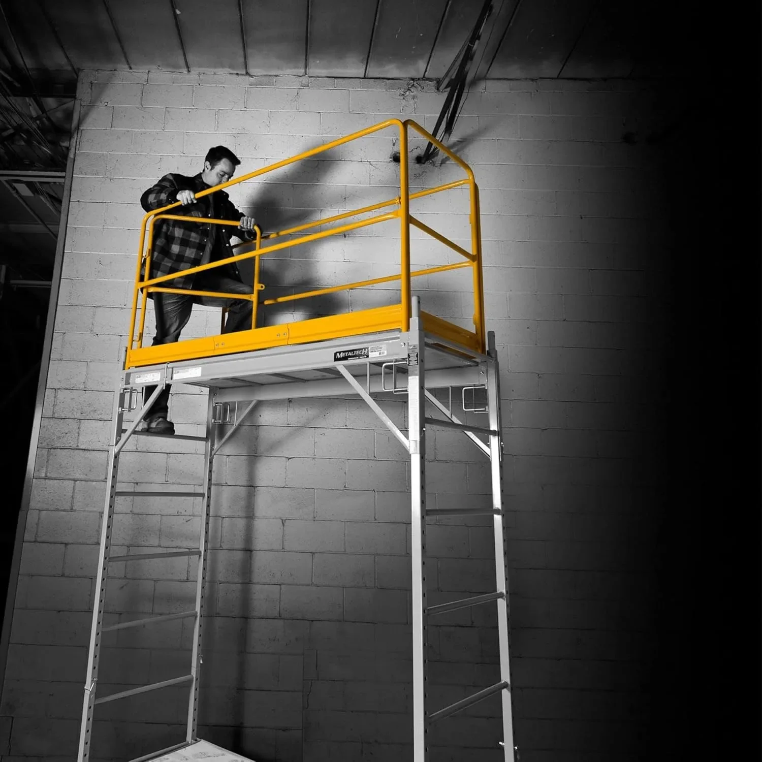 6 Foot Safety Guardrail,Baker Style Metal Guardrails Accessory System,for Scaffolding Platform,with Non-Slip Deck,1 Pack, Yellow