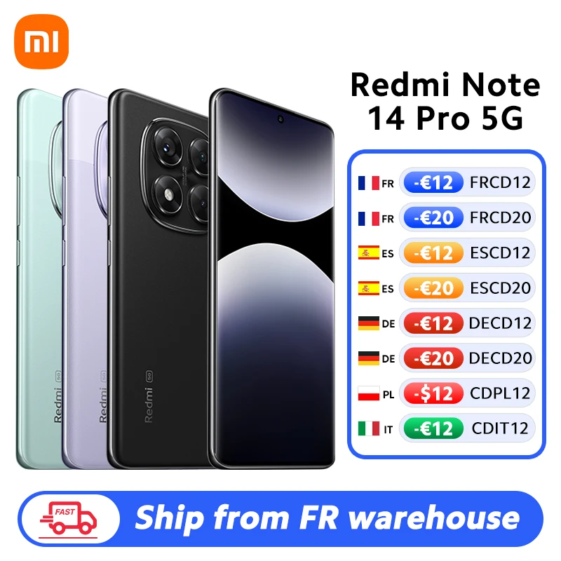 Versione globale Xiaomi Redmi Note 14 Pro 5G Smartphone MediaTek Dimensity 7300-Ultra 200MP AI fotocamera NFC Display AMOLED da 6,67" IP68