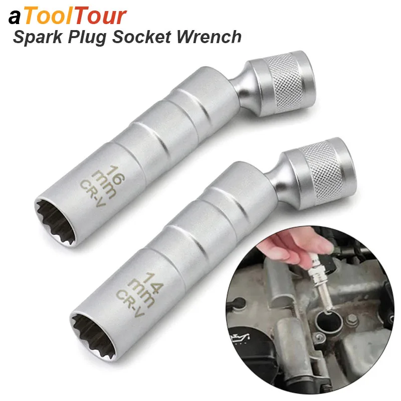 Adaptador de llave de tubo para bujía, Kit de reparación de reemplazo de instalación de 14mm y 16mm, herramienta de extracción de espacio magnético de torsión giratoria para coche