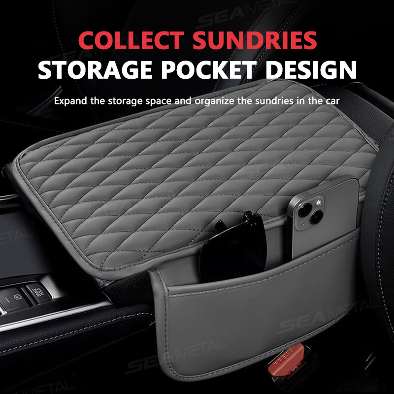 SEAMETAL-PU Couro Car Braço Resto Almofada, Anti Scratch Braço Proteção Capa, Center Console Box Protector com Bolso De Armazenamento