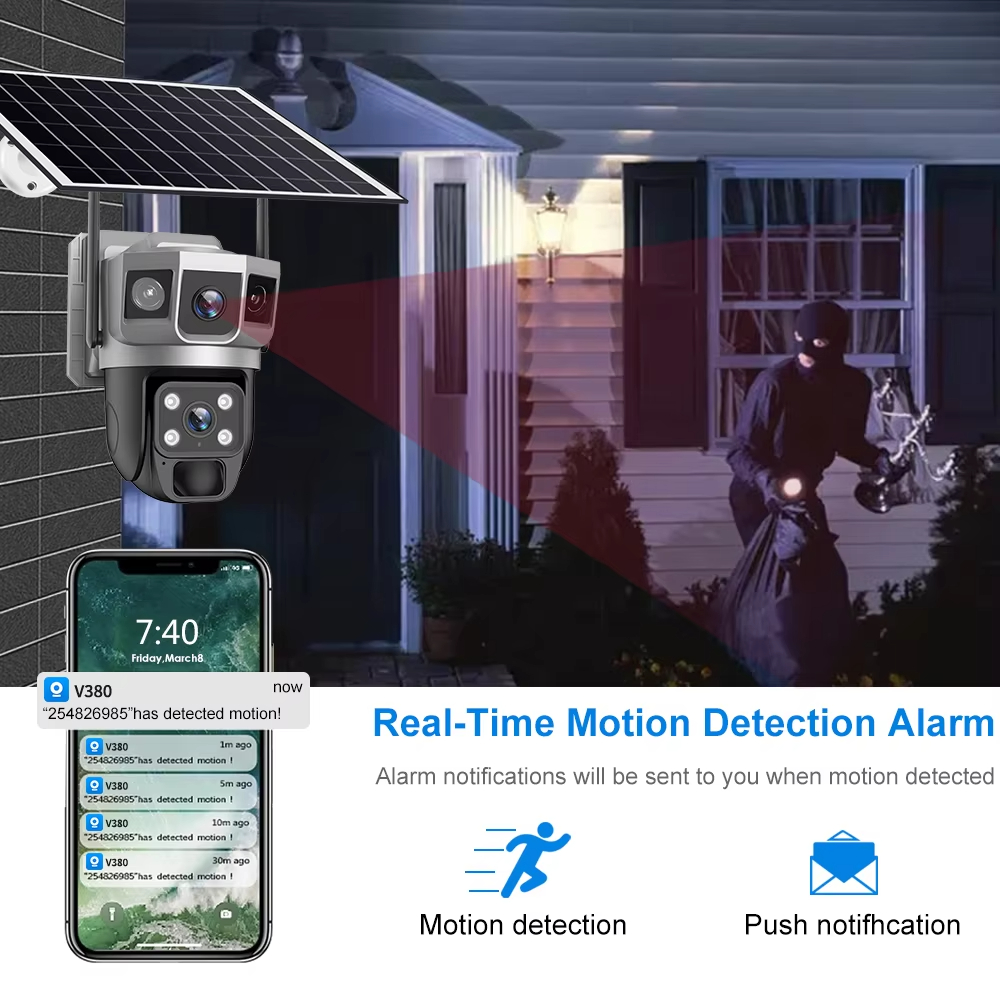 12MP drie schermen zonnecamera 6K buiten draadloos WIFI dubbele lens ingebouwde batterij videobewaking humanoïde detectie CCTV