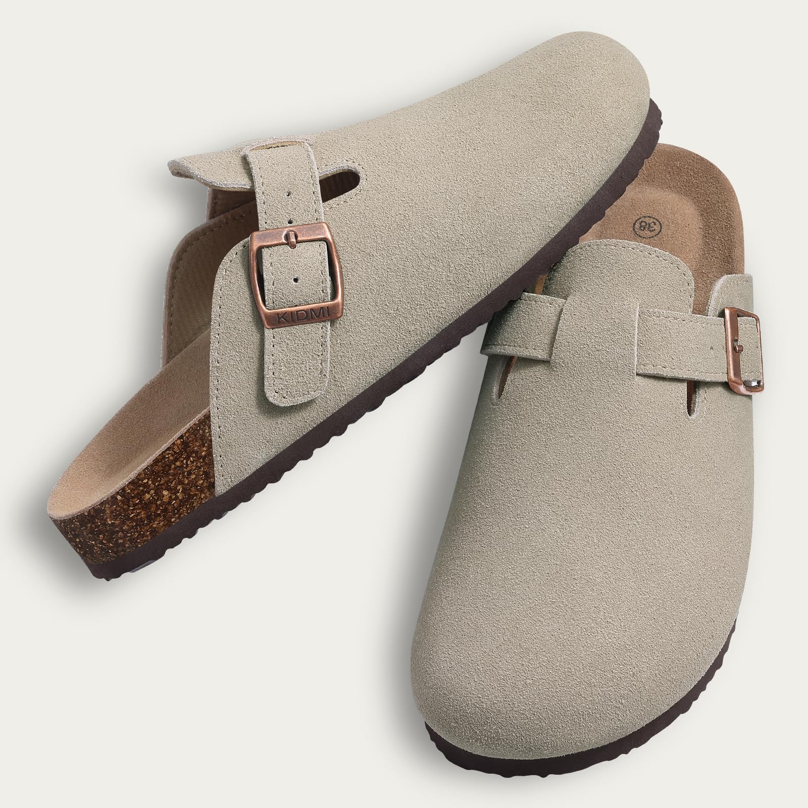Litfun Retro Kork Clogs Hausschuhe für Männer Mode Männer Pantoletten Schuh mit Fußgewölbeunterstützung Unisex klassische Strandschuhe Herren Wildleder Sandalen