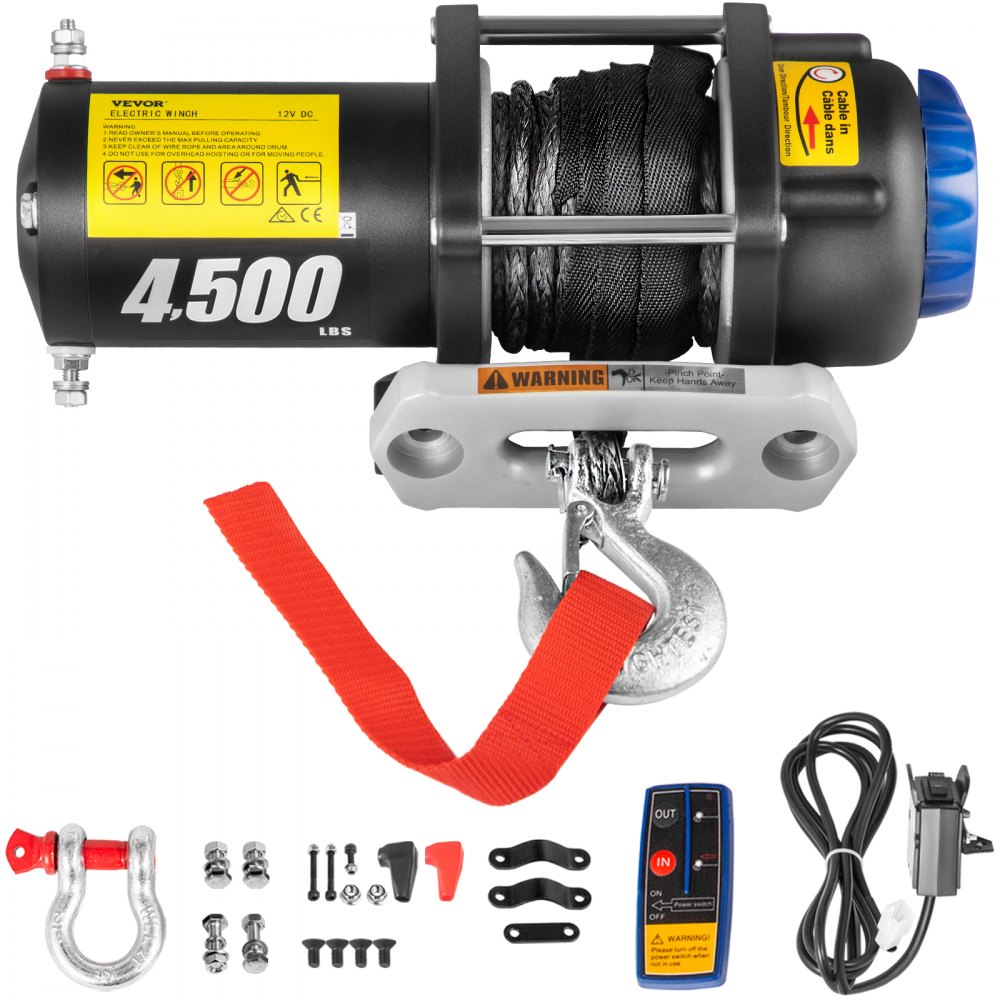VEVOR Elektrische Winde, LKW-Winde, 12 V, 4500 lbs, synthetisches Seil, Off-Road, wasserdicht, ATV, UTV, Winden mit kabelloser Fernbedienung