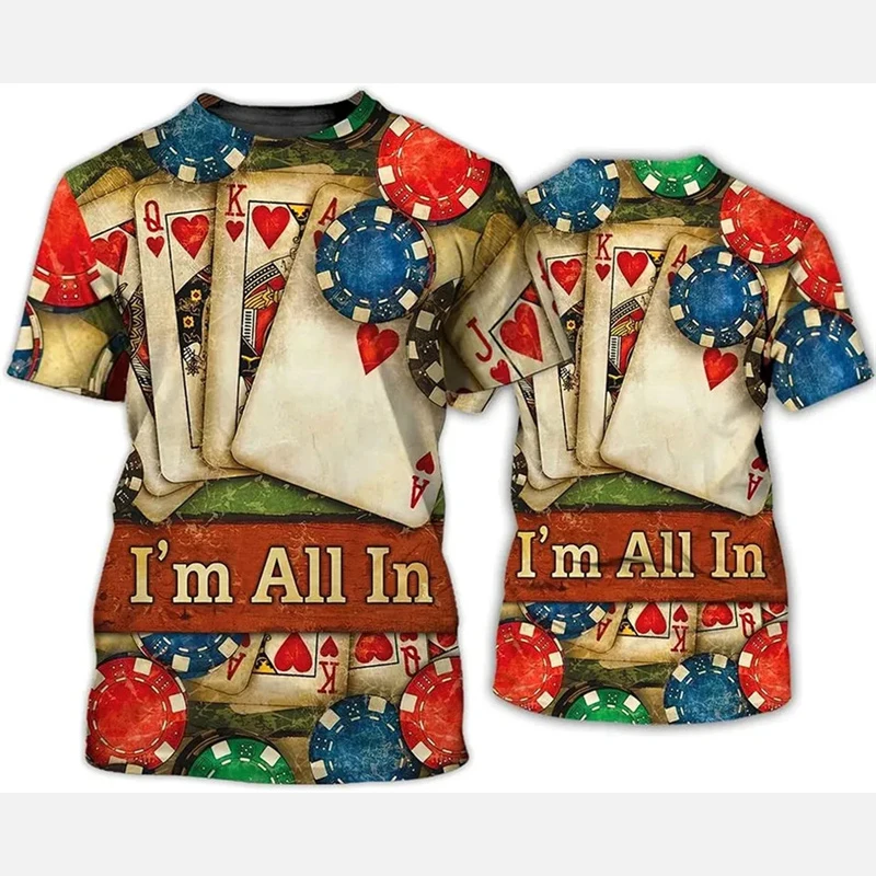 Kaus lengan pendek permainan kartu Poker T-shirt Print lucu pakaian pria kasual olahraga kaos lengan pendek 3D Print pola lucu Novel Harajuku Tee
