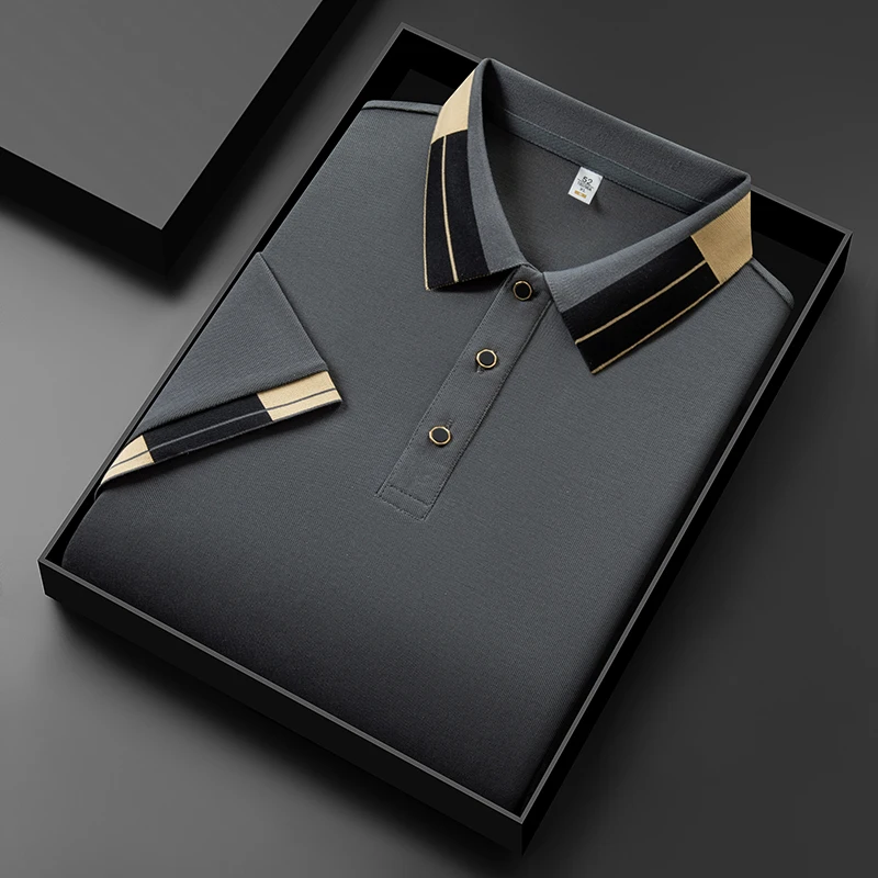 2025 New Men's Collar Polo Shirt Short Sleeved Sweat Absorbing Polo Tops