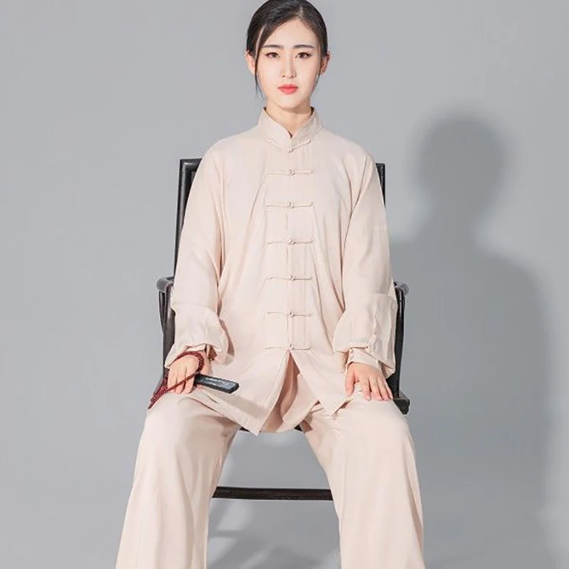 Traje de Tai chi de algodón suave para hombre y mujer, uniforme de artes marciales de Kung fu Wushu, chaqueta Wing Chun, pantalones