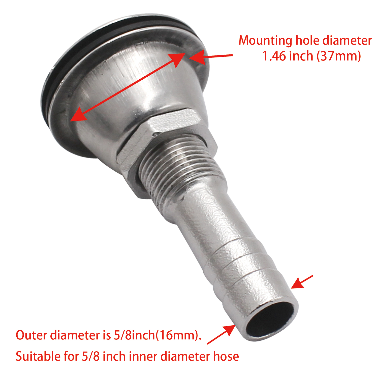Ventilación de combustible de acero inoxidable 316 para barco, manguera de 5/8 pulgadas, 90 grados, con junta de montaje