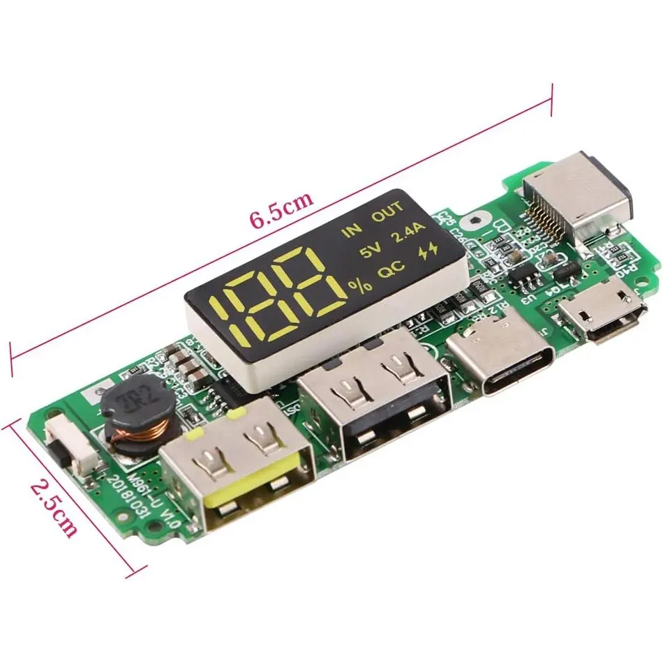2 pezzi 18650 caricabatteria al litio 5V 2.4A doppio circuito USB modulo display LCD digitale con sovraccarico sovraccarico corto