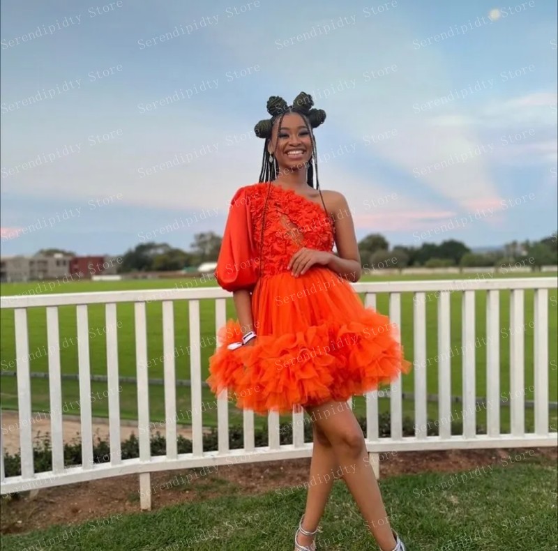 SERENDIPIDTY-Um Ombro Vestido de Festa Ruffled, Sexy Party Dress, Meia Manga, Lantejoulas, Vestidos Floral Frisados, Custom Made, Cocktail, Cocktail