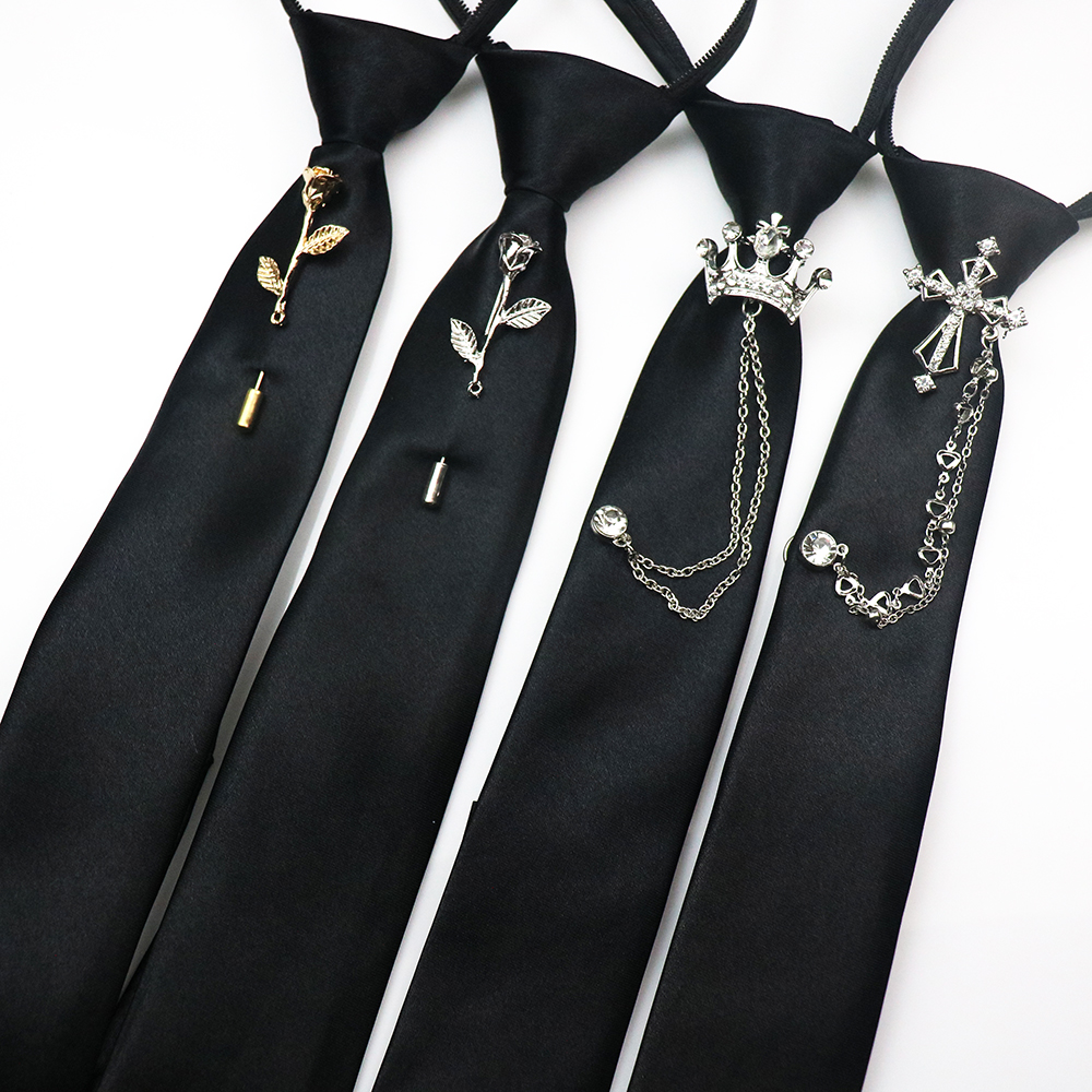 Новый роскошный ленивый галстук длиной 38 см для мужчин и женщин, черные, красные галстуки с цветочной короной, броши, булавки для цепочек, зажим для галстуков, свадебный галстук