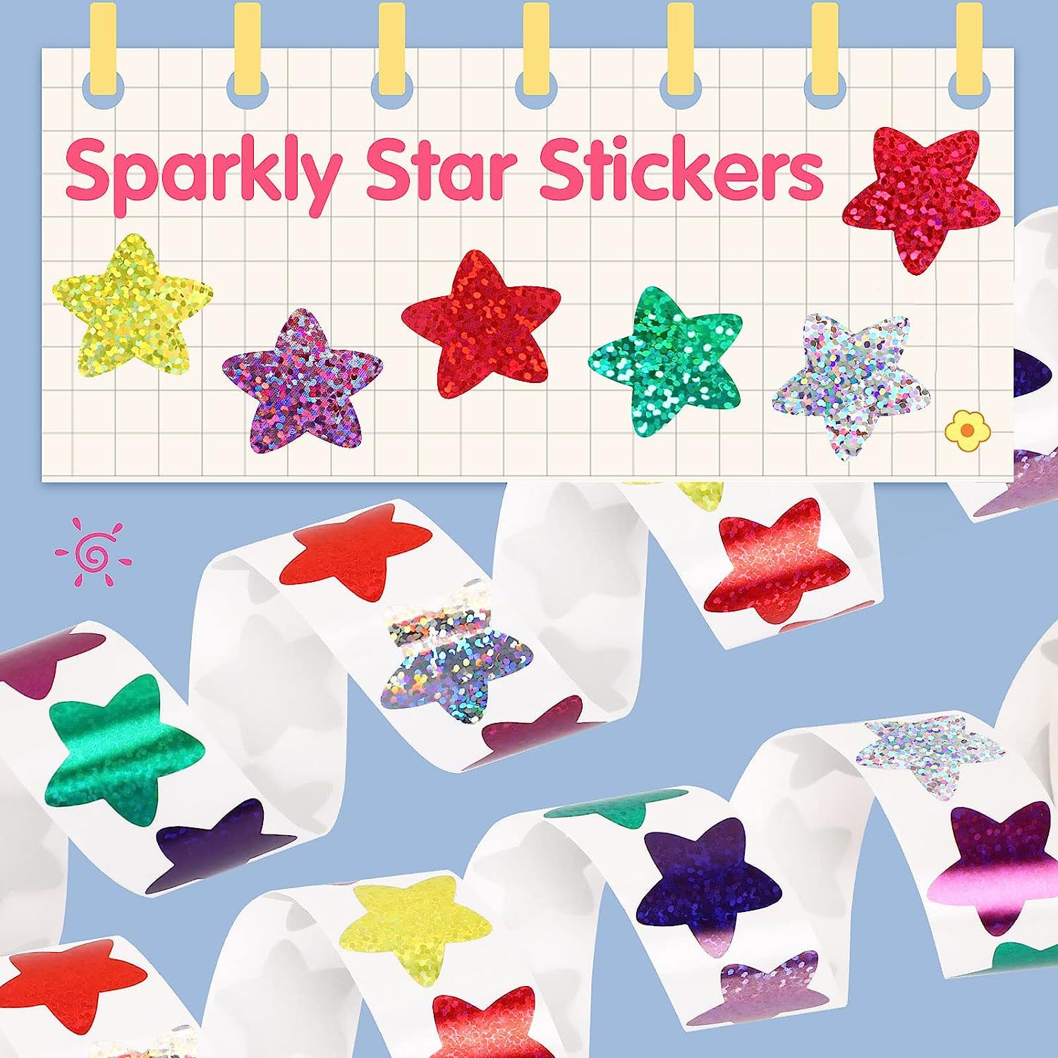 500pcs/Roll Sparkly Laser Star Stickers 1.0inch/2.5cm Diy Daily Schedule Prefect For Kid School Students Rewards,Holiday Seal