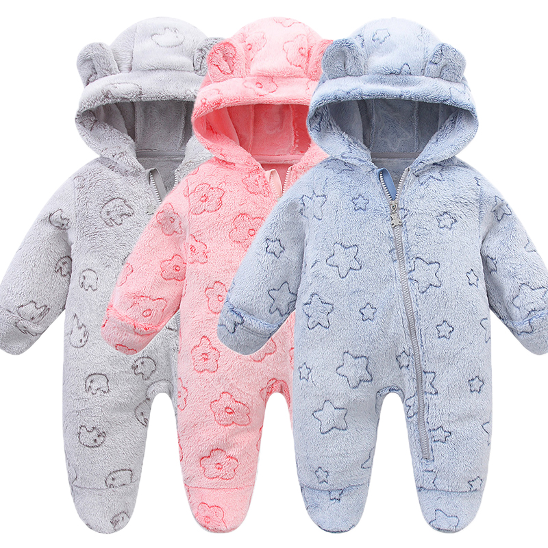 Ropa suave para bebé recién nacido, mono de franela para otoño e invierno, mono para recién nacido de dibujos animados, peleles cálidos para bebés de 0 a 12M