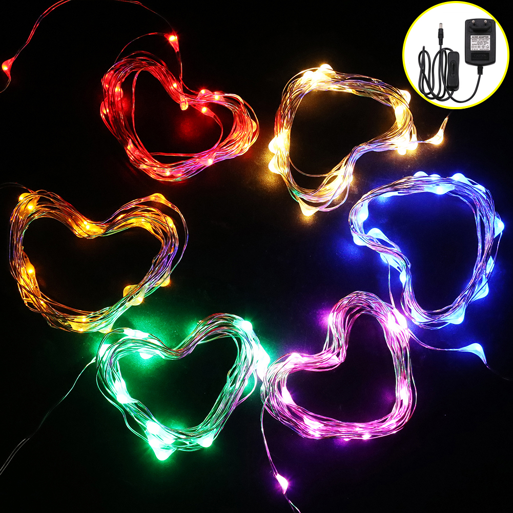 Led Lichterkette Kupferdraht String mit EU Stecker und Schalter 10/20/30/50M 12V Lampe für Weihnachtsbaum Hochzeit Party Dekoration