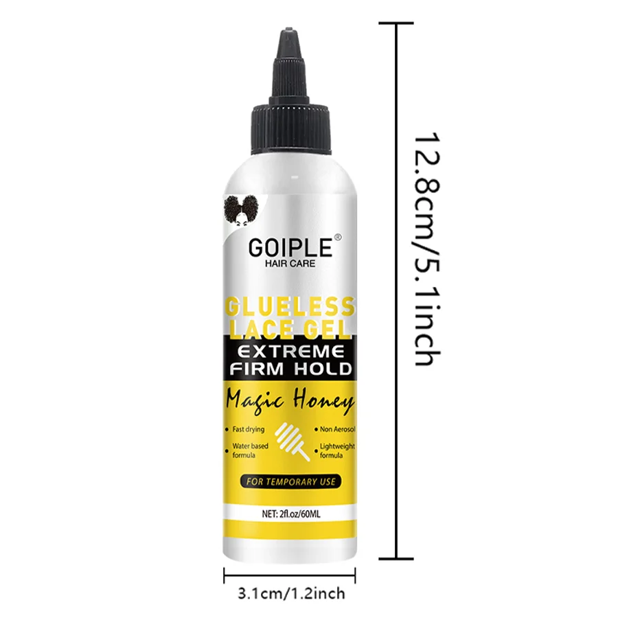 GOIPLE-pegamento lavable de 2 fl.oz, Gel sin encaje, sujeción extrema firme, adhesivo de fórmula de peluca Natural de secado rápido para uso temporal