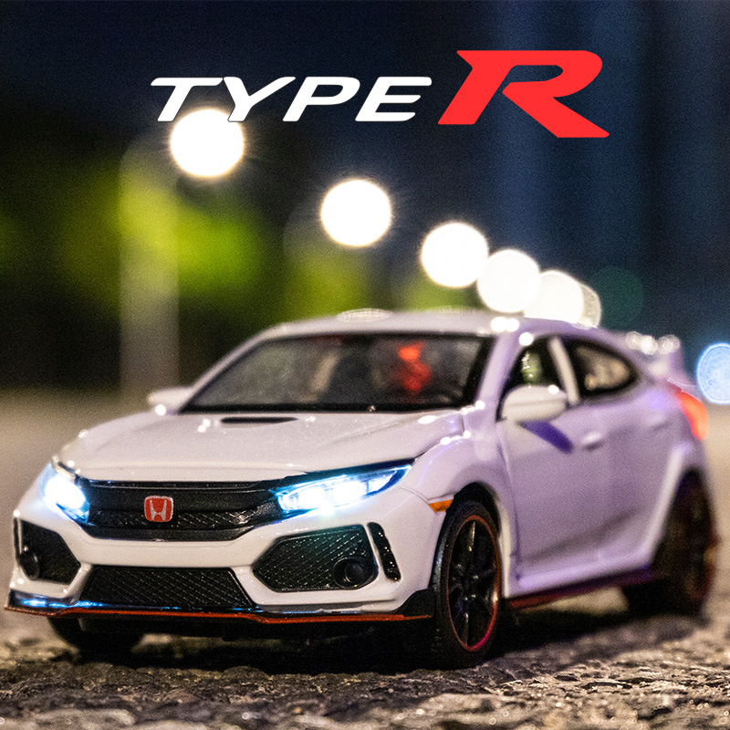 Miniauto Tỉ Lệ 1:32 Honda Civic Type R Đồ Chơi Xe Diecast Model Kéo Lại Cửa Mở Âm Thanh & Đèn Giáo Dục Bộ Sưu Tập quà Tặng