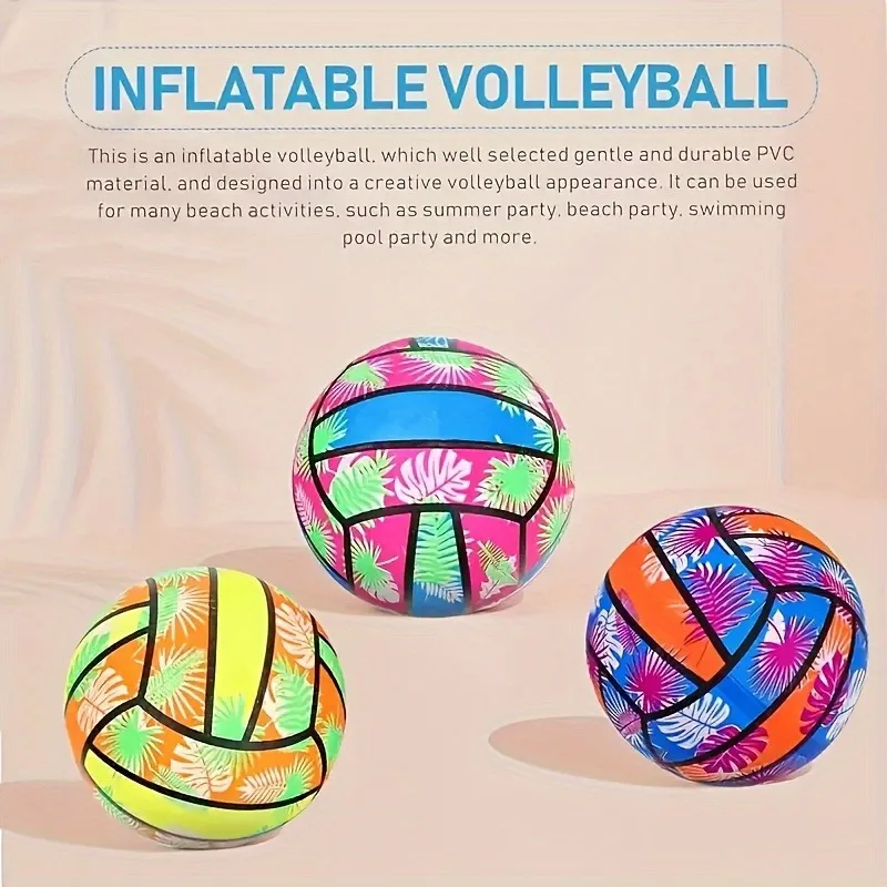 4/2/1pcs bolas de vôlei de praia infláveis 4pcs-brinquedos de piscina de PVC com estampa de folhas tropicais, equipamentos esportivos ao ar livre de verão para adultos e crianças