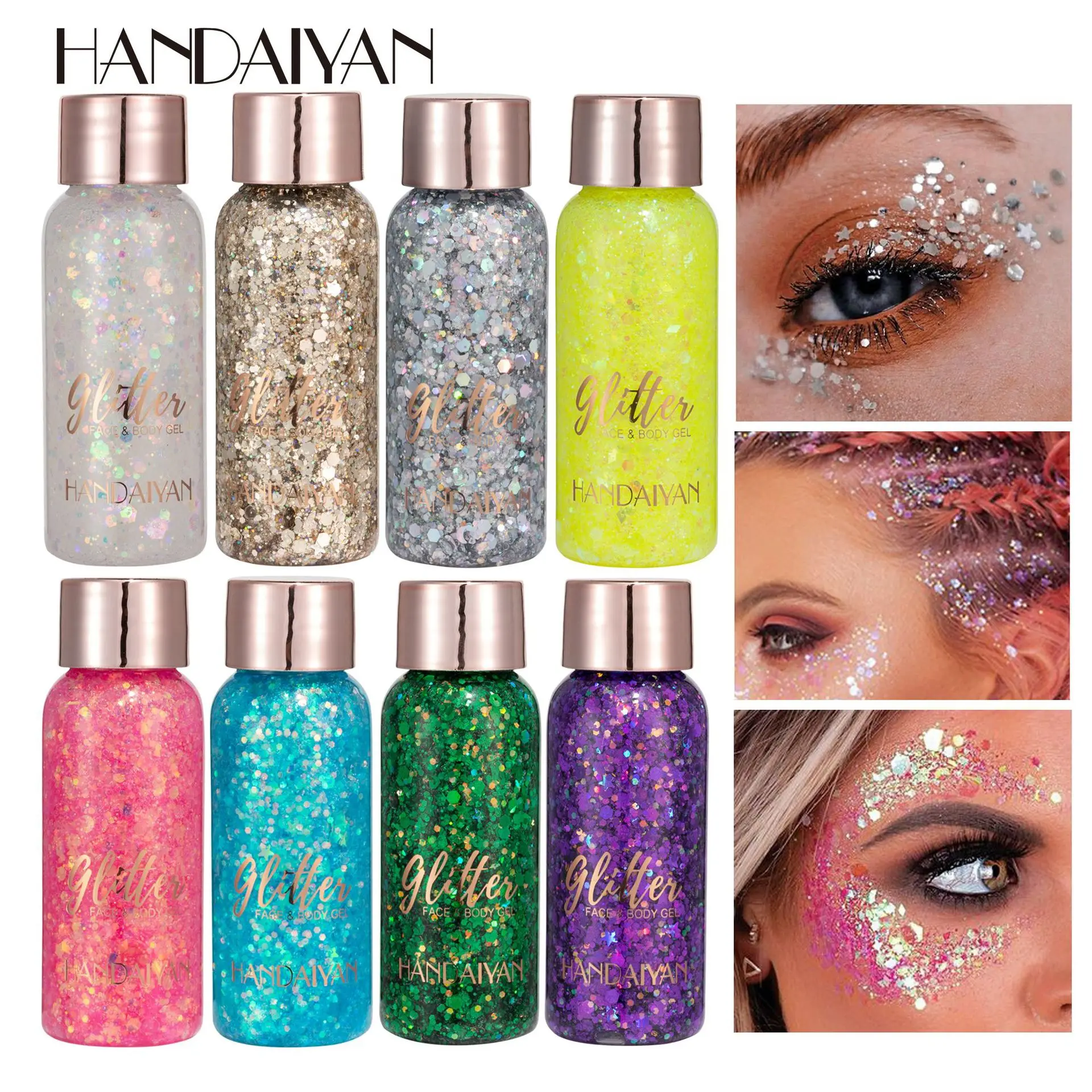 Handaiyan-pegatinas para el cuerpo y la cara, purpurina para ojos, Gel artístico, lentejuelas sueltas, crema, joyas de diamantes, diamantes de imitación, maquillaje, fiesta, Festival
