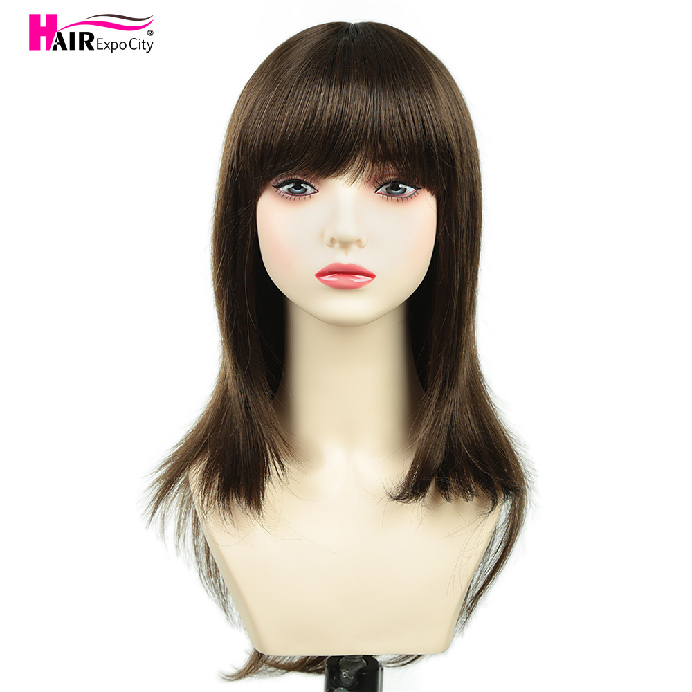Peruca de cabelo sintética reta longa com estrondo para mulher, marrom, mista, resistente ao calor, moda, cosplay, festa