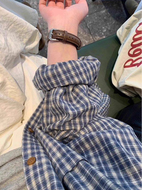 Csa Jaqueta de Manga Longa em Xadrez Azul 2025 para Mulheres, Solta e Leve, Blusa de Proteção Solar Estilo Francês com Gol...