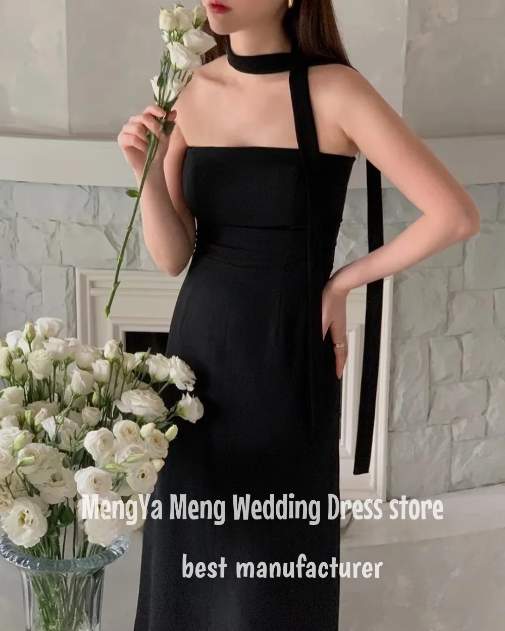 ZHUISHU Maßgeschneiderte einfache schwarze A-Linie Korea Abendkleider trägerlos zwei Stile bodenlangen Hochzeitskleid Plus Size
