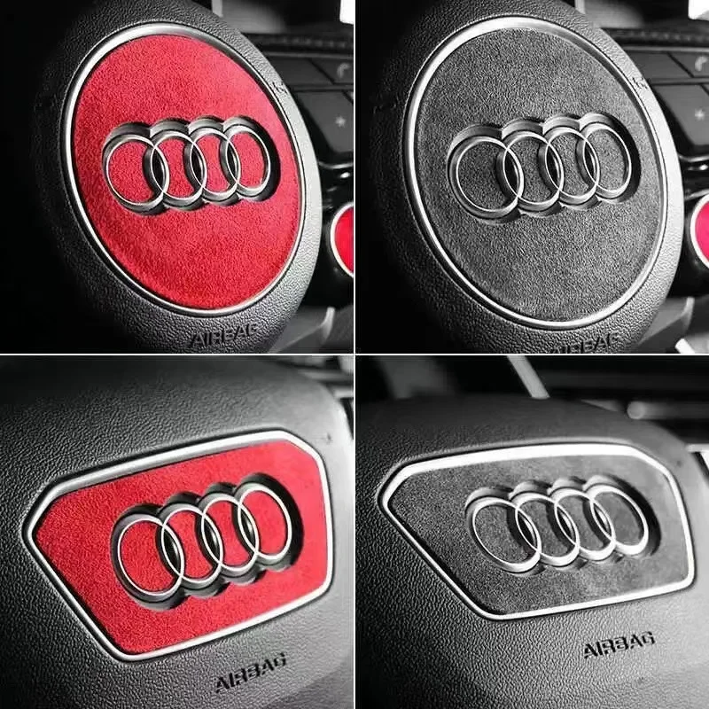 Car Suede Steering Wheel Panel Sticker Emblem Decoration Accessories For Audi A4 B8 8K A6 C6 4F Q5 8R Q7 4L A3 8V C7 Q5 A8 Q7 B6