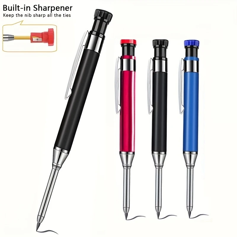 1pc 2,8mm Solide Zimmermann Bleistift Aluminium Stange Bleistift Integrierte Spitzer Kennzeichnung Werkzeug Holzbearbeitung Tiefe Loch Mechanische Bleistifte
