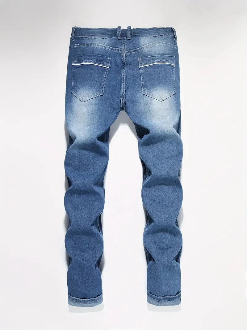 Pantalones vaqueros ajustados de alta calidad para hombre, vaqueros elásticos informales de estilo callejero de color sólido para primavera, verano, otoño e invierno