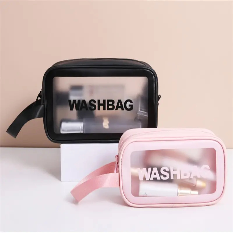 Bolsa impermeable portátil para cosméticos, bolsos de almacenamiento de maquillaje a prueba de polvo de gran capacidad, bolsas de viaje transparentes de moda de PVC