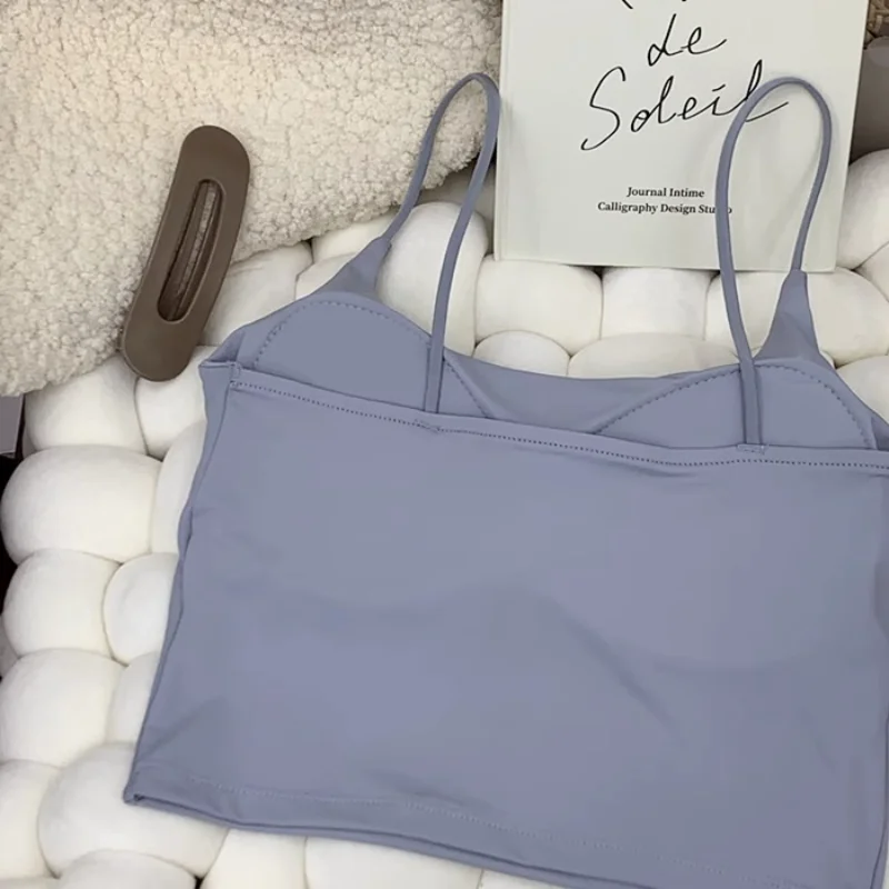 Sommer Bh Top Gym Frauen Eis Seide Crop Nahtlose Rohr Tops Leibchen Unterwäsche Koreanische Mode Solide Gepolsterte Bralette Weste Nackt