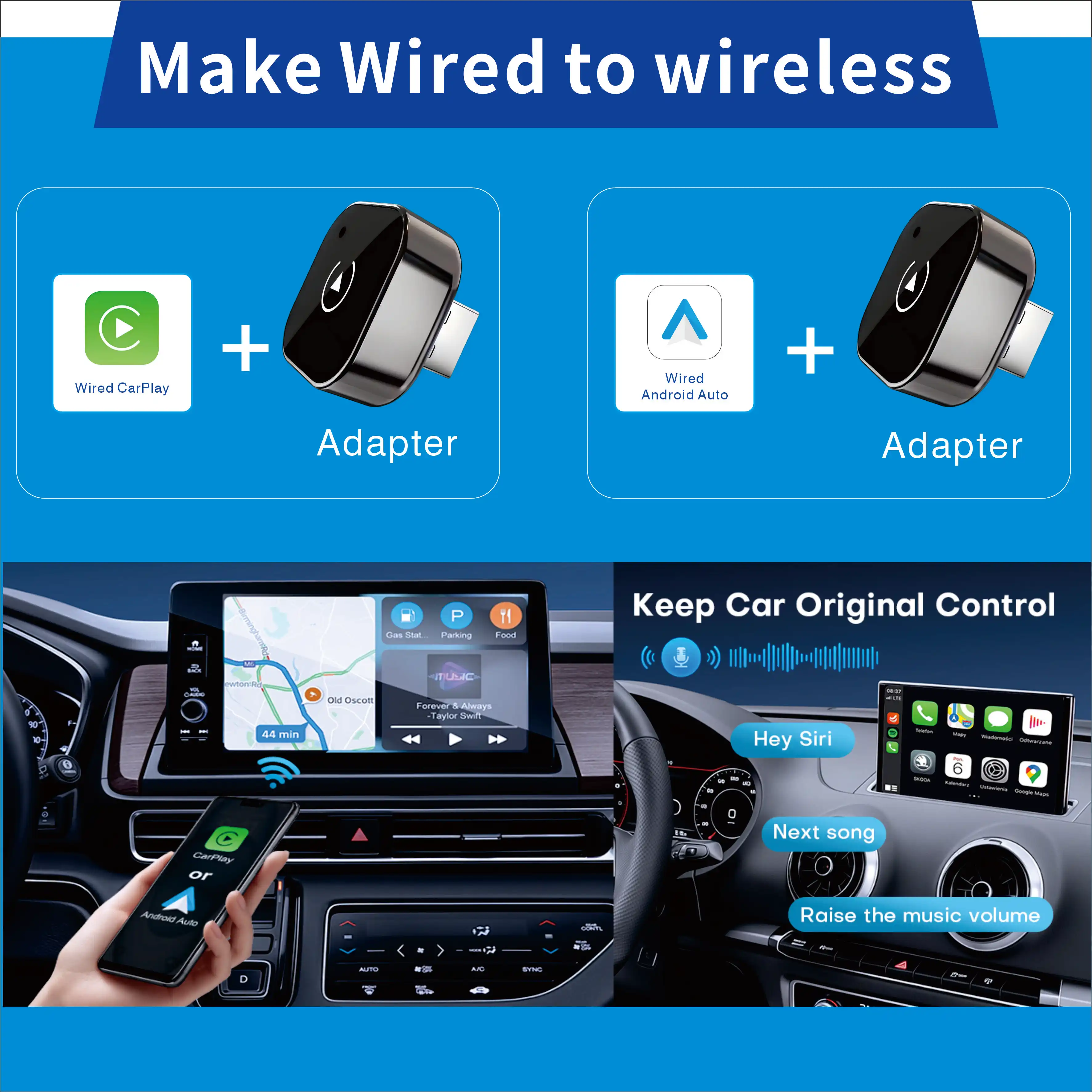 Draadloze CarPlay-adapter voor iPhone - Mini Plug & Play Auto Connect, 5GHz WiFi lage latentie, iOS 10+ compatibel met bekabelde CarPlay