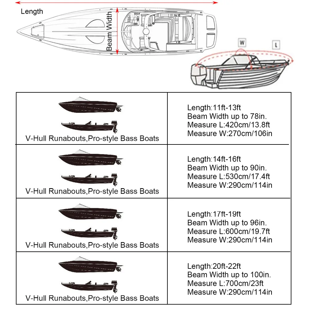 Bootsabdeckung für Yacht, Outdoor-Schutz, wasserdichte Bootsabdeckung, Oxford-Stoff, bruchsicher, reißfest, silberfarben, reflektierend, 300D, 11–22 Fuß