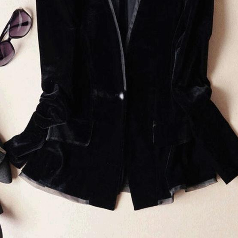 Matakawa Samt Frühling Herbst Blazer für Frauen Vintage Solid Black V-ausschnitt Elegante Chaquetas Büro Dame Einfache Blazer Mujer