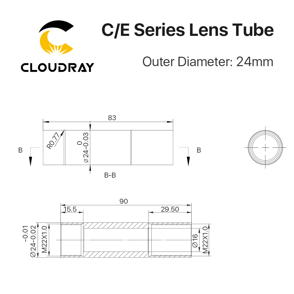 Tubo per obiettivo Cloudray CO2 O.D.24mm per obiettivo D20 F50.8/63.5/101.6mm per macchina per incidere di taglio Laser CO2 serie C & E
