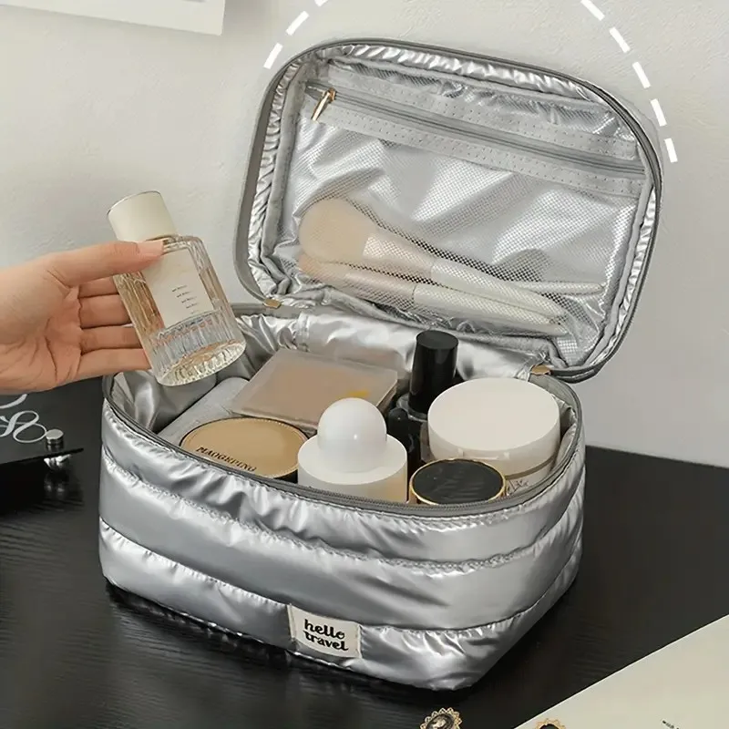 Bolsa de maquillaje de viaje de gran capacidad, bolsa de cosméticos multifuncional portátil a la moda, bolsa organizadora de almacenamiento de artículos de tocador impermeable