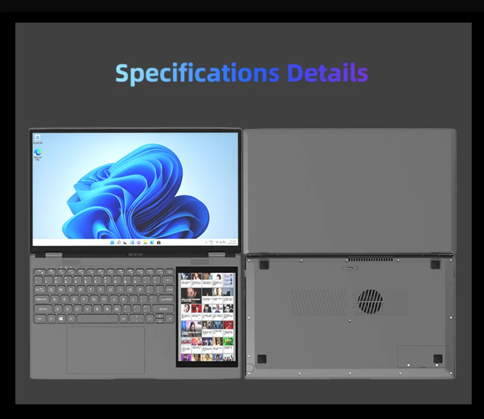Intel N95/N100 laptop 15.6"+7" Touch Screen 32GB RAM 128G - 2TB SSD Backlit keyboard Windows 11 Notebook Computer Laptop Face ID