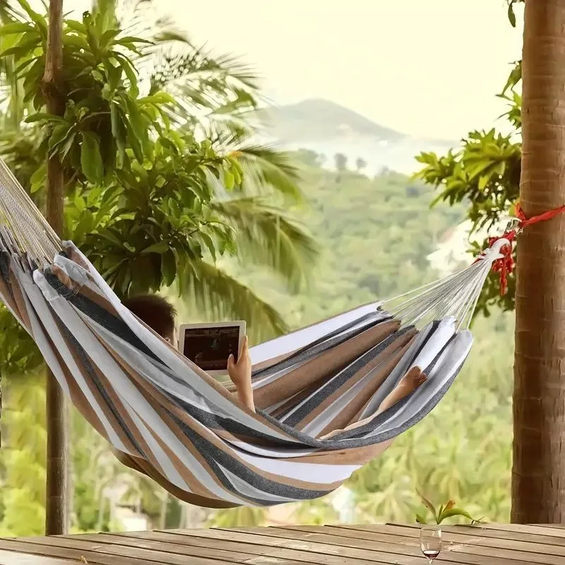 Portable Travel Anti-rollover Thickened Hanging Hammocks Outdoor Indoor Single Double Canvas Hammocks Courtyard Children's Swing