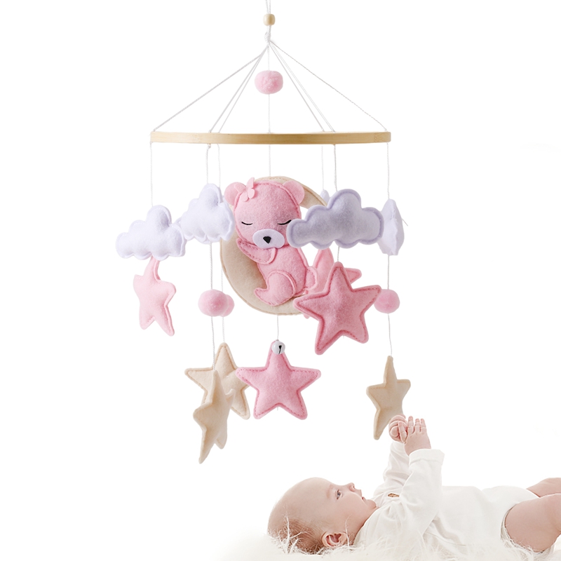 Campana de cama móvil para cuna de bebé, juguete colgante de fieltro suave, sonajero de oso rosa de dibujos animados, caja de música para recién nacido, soporte para cuna, juguete colgante para regalo