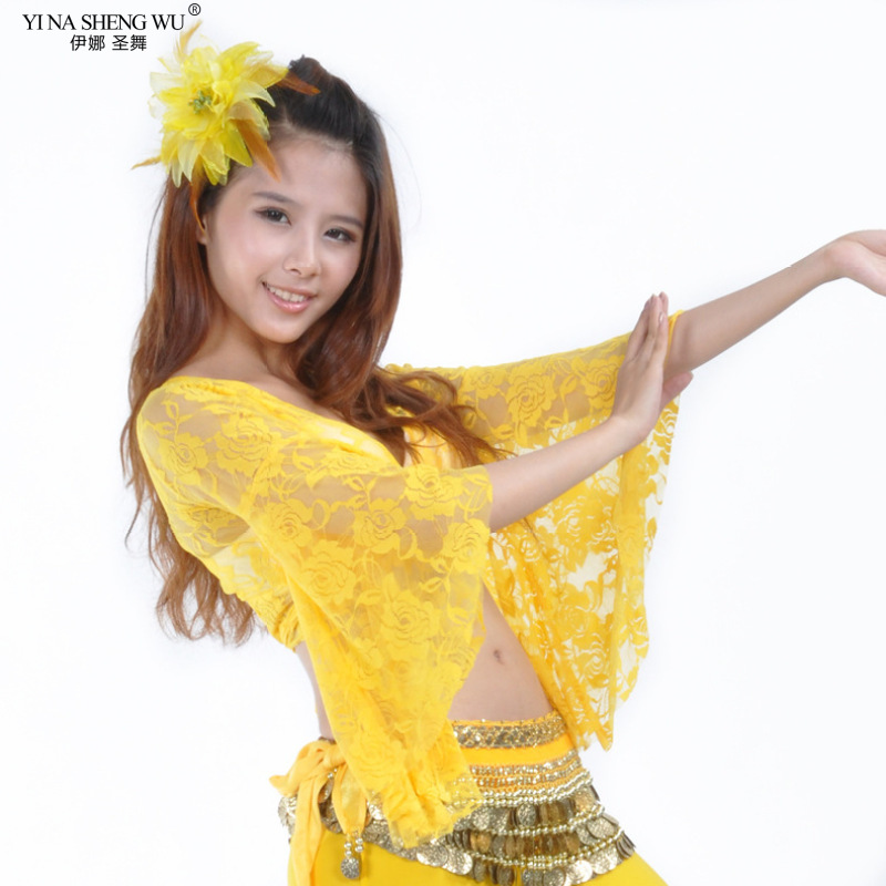 Bauchtanz Spitze Schmetterling Sleeve Bluse Dance Praxis Schal Spitze-up Spitze Erwachsenen frauen Trompete Hülse Square Dance bluse