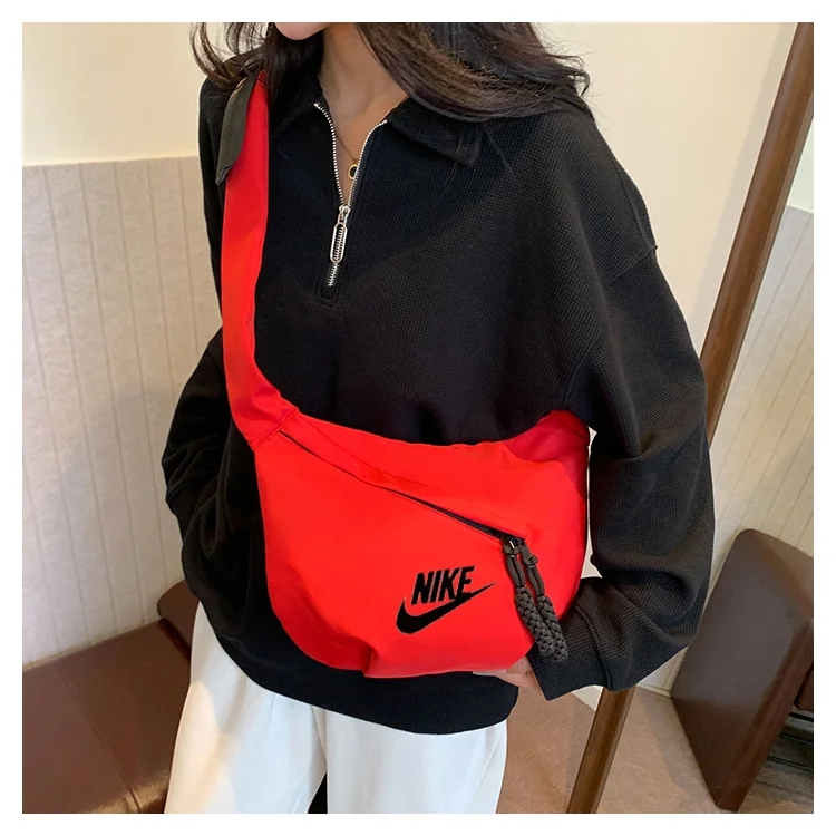 Nike Tech Hip Pack Series ความจุขนาดใหญ่ไนลอนซิปปิดกีฬาไหล่กระเป๋าสะพายข้างเข็มขัดคาดหน้าอก