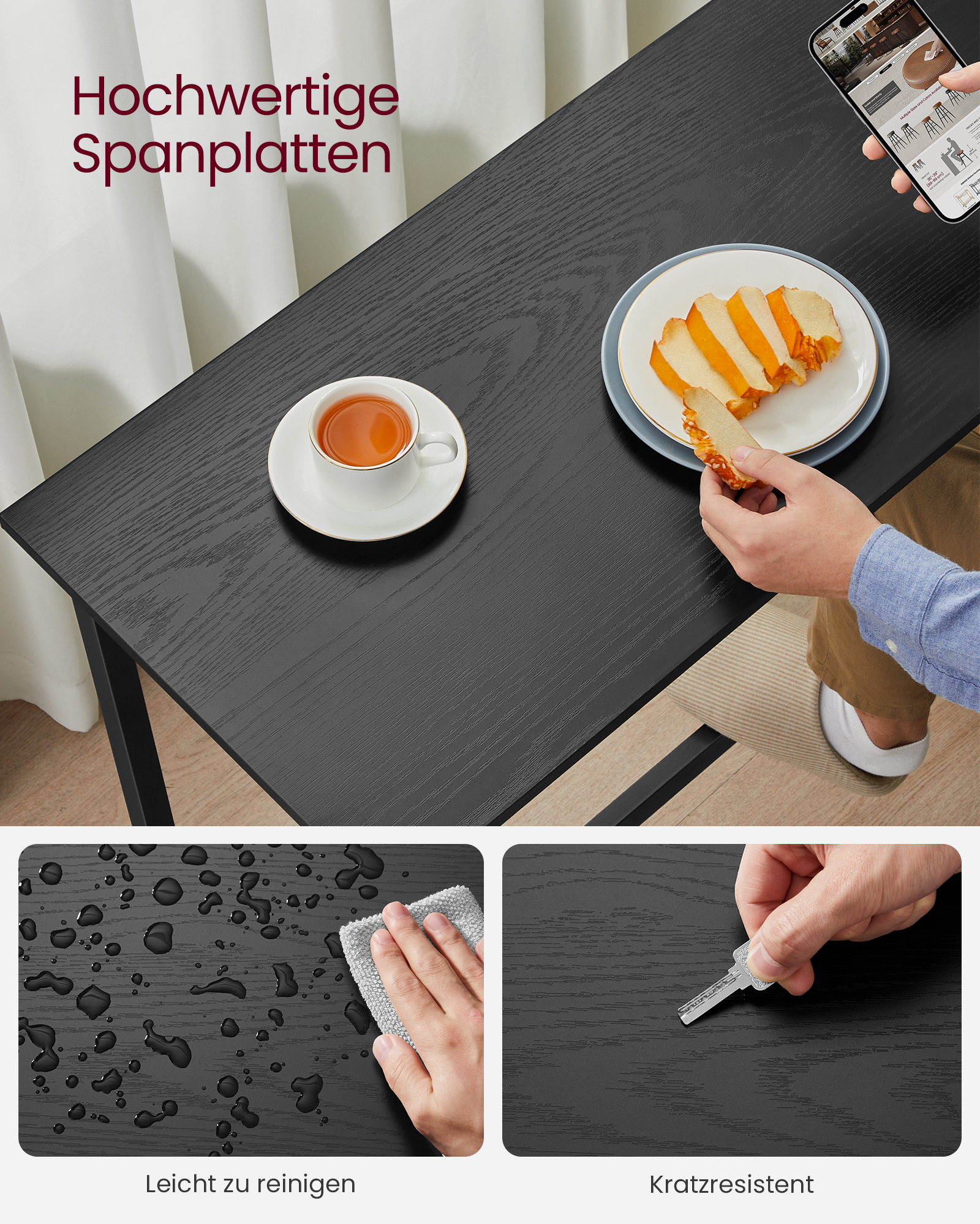 VASAGLE Bartisch mit Barhocker Set, Essgruppe, Stehtisch mit 2 Stühlen, Stahlgestell, Industrie-Design