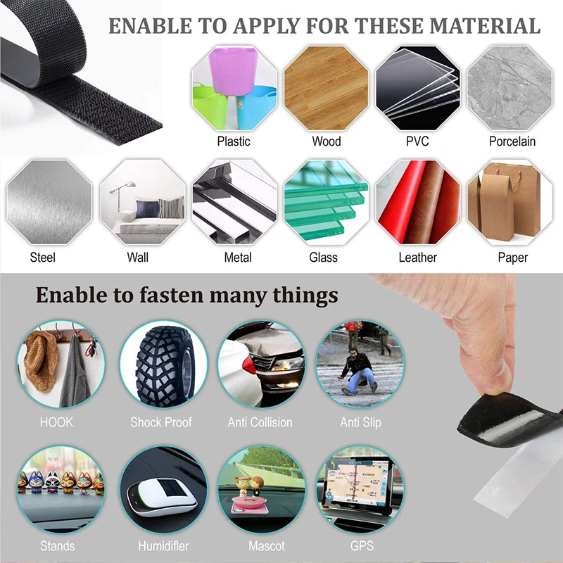 1-10M Velcros Self Adhesive Hook and Loop Tape Fastener House Diy Magic Tap Auto Double Sided Roll Strong Glue Home Strap Strips